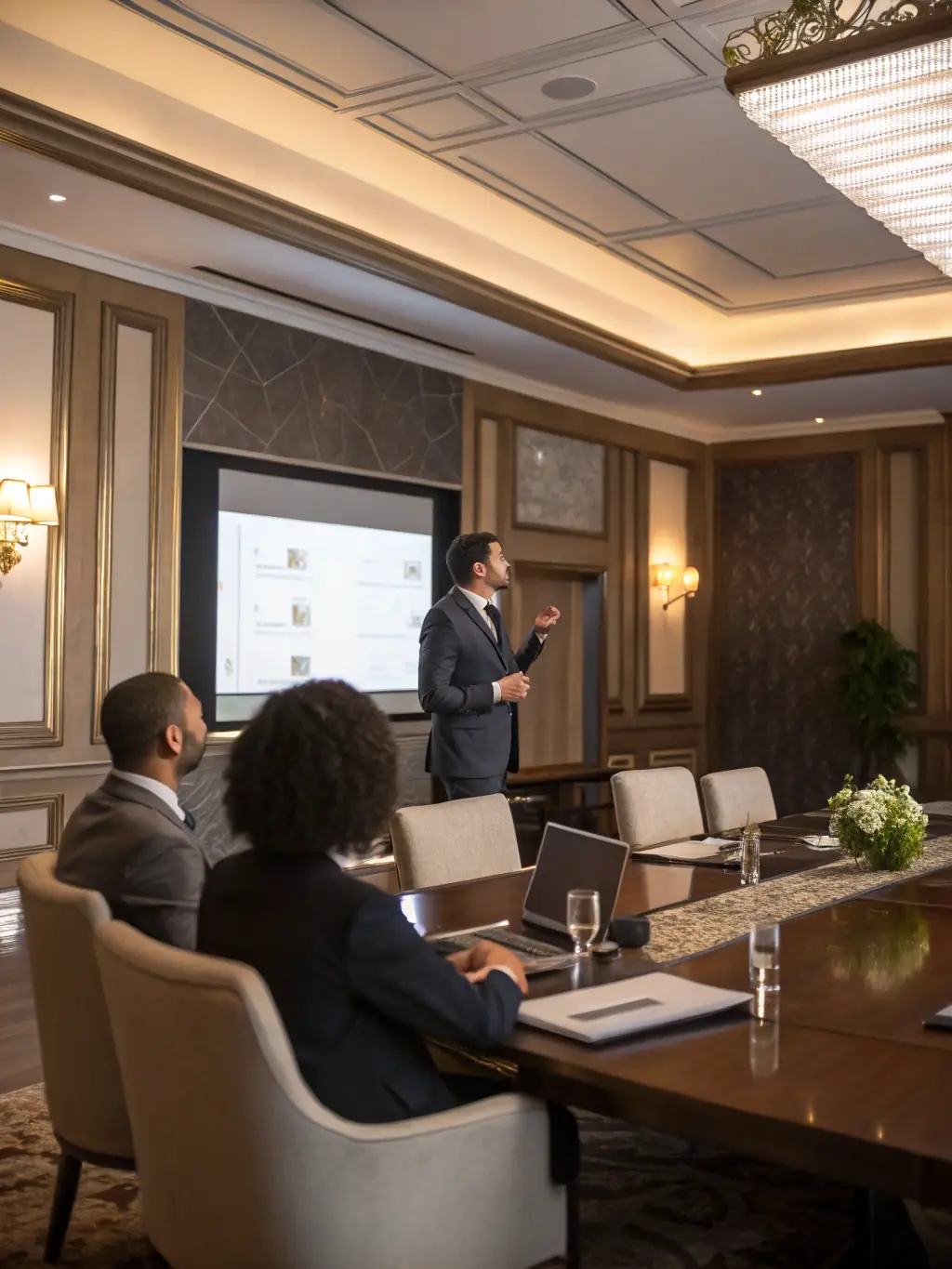 An image of a business leader confidently presenting to a group, showcasing leadership skills and strategic vision, representing Leadership Development.